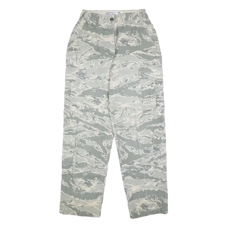 Womens Regular Fit Grey Camouflage Cotton Blend Button Cargo Trousers W34 L29 1