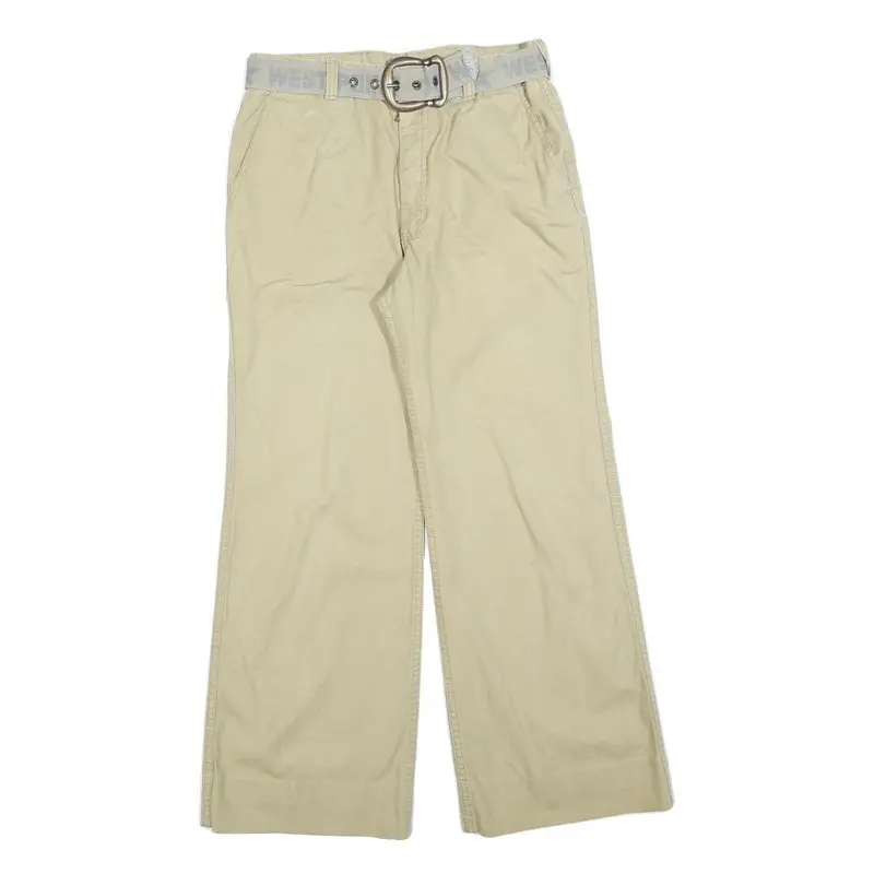 Womens Relaxed Beige Cotton Blend Trousers W28 L28 Belted Casual Wear 1