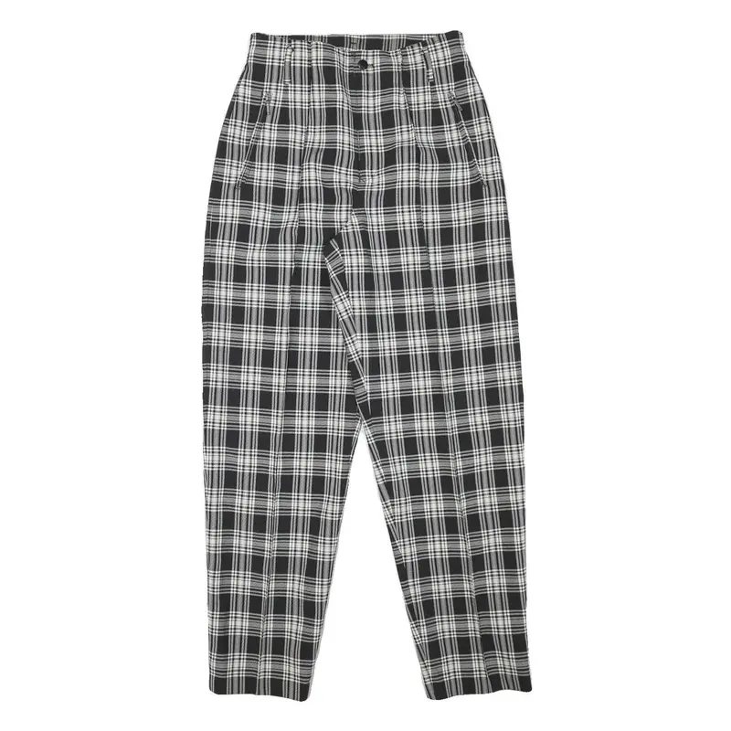 Womens Relaxed Black & White Check Trousers W25 L28 Polyester Blend Zip Closure 1