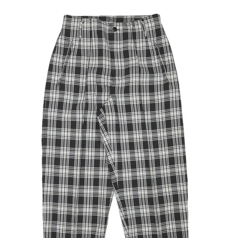 Womens Relaxed Black & White Check Trousers W25 L28 Polyester Blend Zip Closure 2
