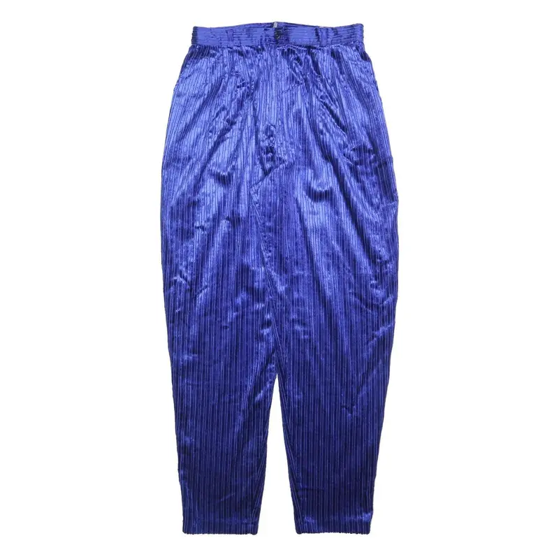 Womens Relaxed Blue Cotton Blend Zip Trousers W29 L30 Vertical Stripe Comfort 1