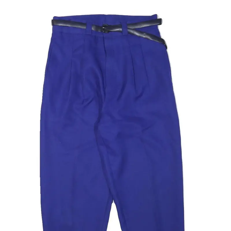 Womens Relaxed Fit Blue Polyester Blend Trousers W28 L25 Belted Zip Closure 2