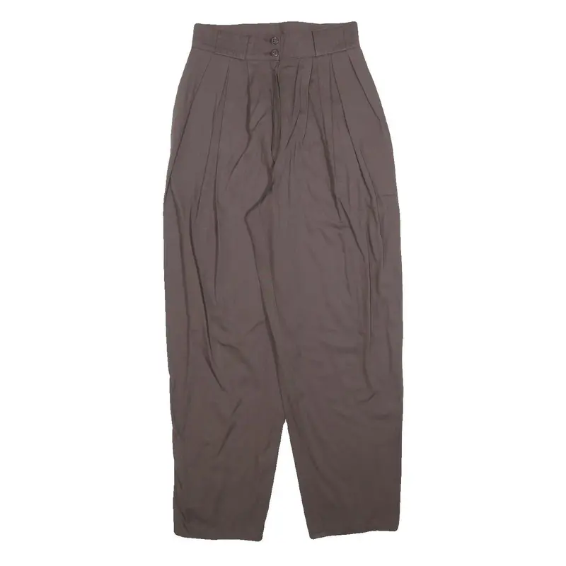 Womens Relaxed Fit Brown Polyester Blend Trousers W25 L27 Pleated Zip Pocket 1
