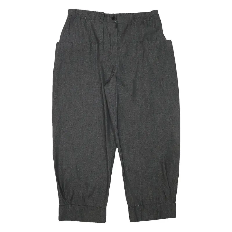 Womens Relaxed Fit Grey Cotton Blend Trousers W34 L28 Zip Closure Elastic Waist 1