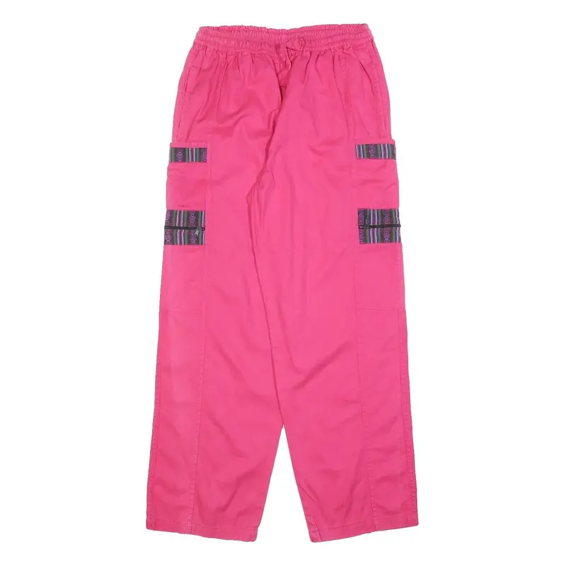 Womens Relaxed Fit Pink Cotton Blend Trousers W30 L32 Drawstring Casual Cargo 1