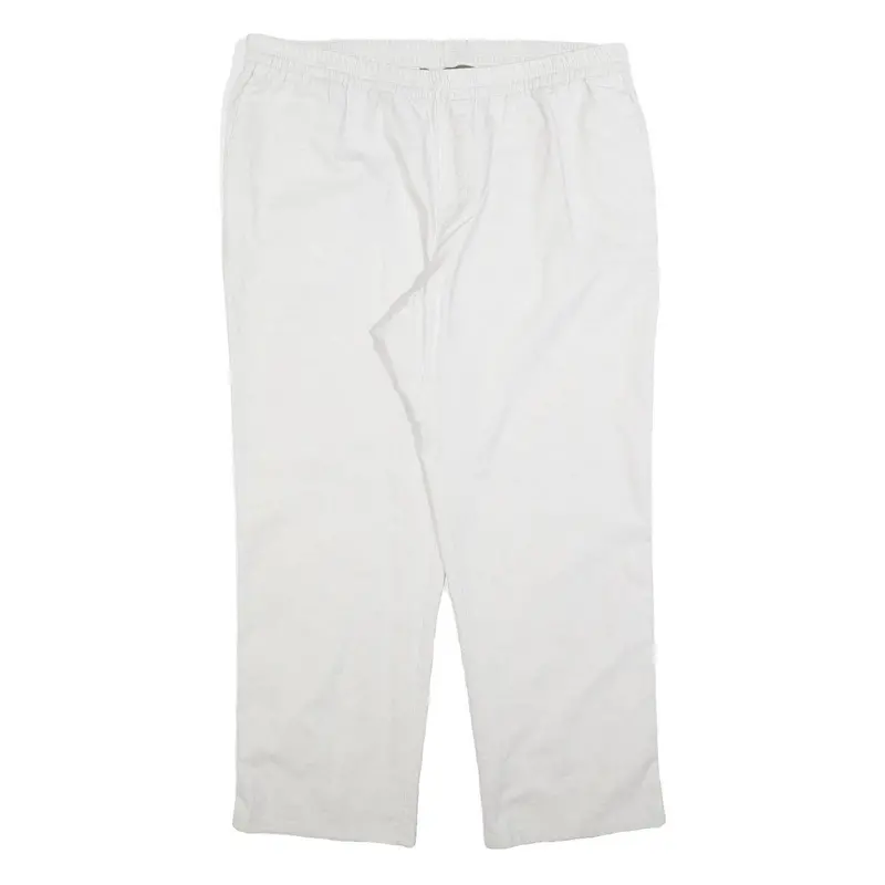 Womens Relaxed Fit White Linen Blend Trousers W38 L28 Comfortable Casual Elastic 1
