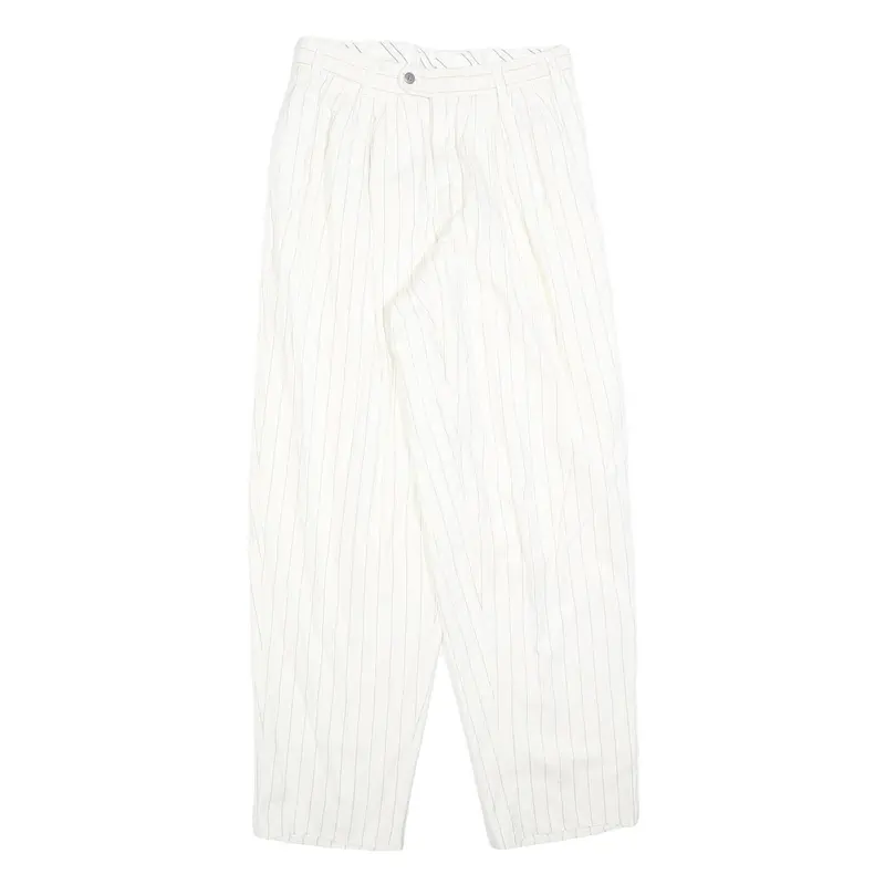 Womens Relaxed Fit White Pinstripe Trousers W26 L30 Classic Straight Zip Closure 1