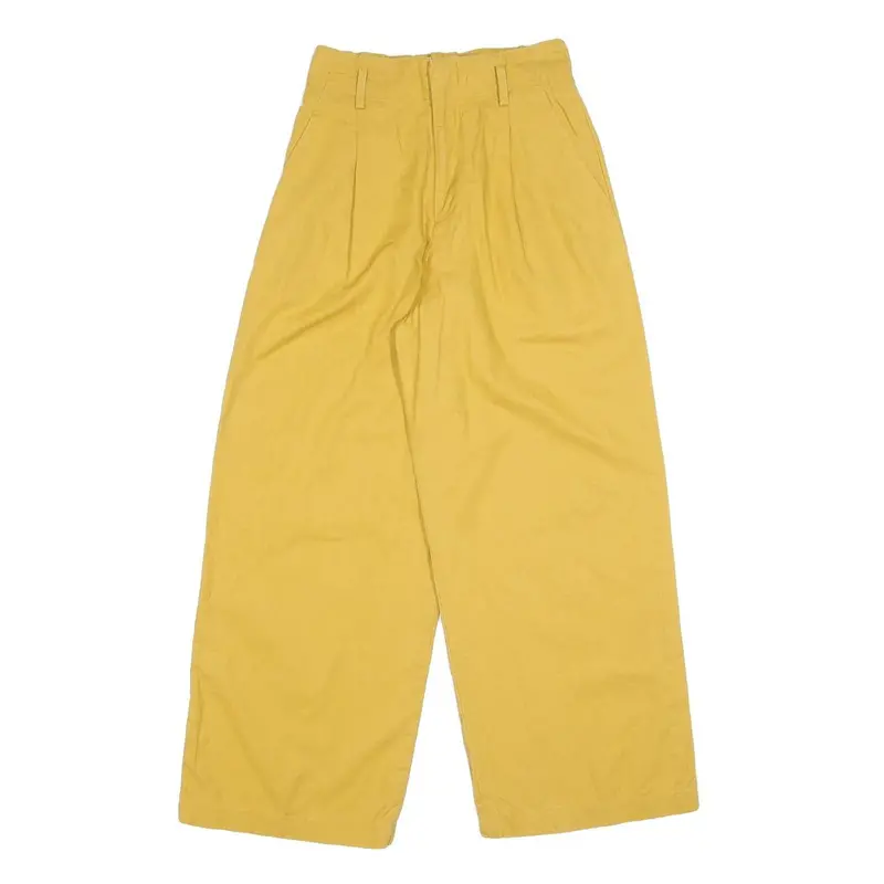 Womens Relaxed Fit Yellow Cotton Blend Wide-Leg Trousers W25 L26 Casual Zip 1