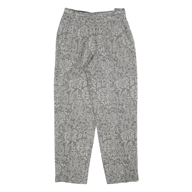 Womens Relaxed Grey Lace Pattern Trousers W28 L30 Lightweight Zip Closure 1