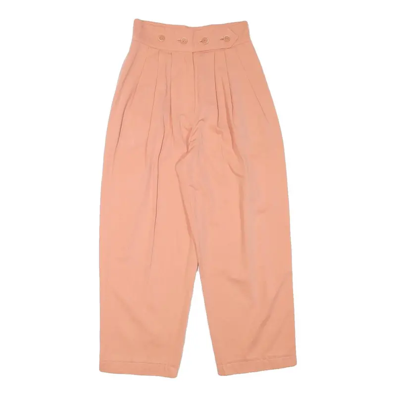 Womens Relaxed Peach Cotton Blend Trousers W24 L24 Comfortable Casual Zip 1