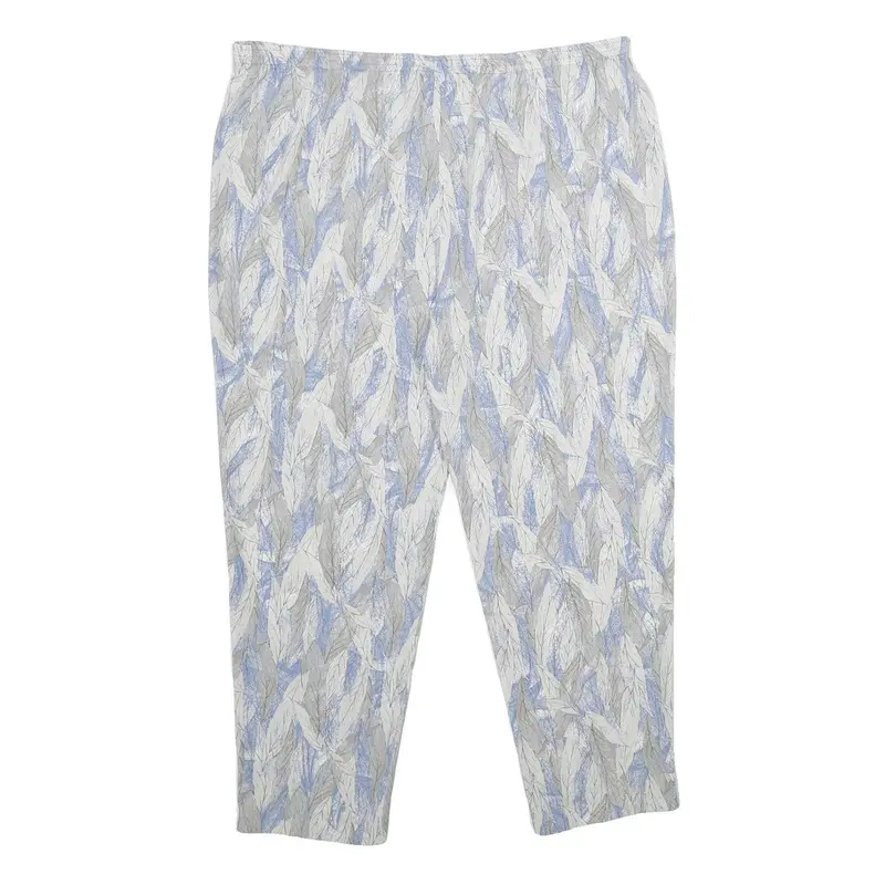 Womens Relaxed White & Light Blue Printed Casual Trousers W38 L27 1