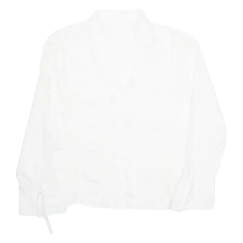 Womens Ruffle Blouse White Collared Long Sleeve M 1