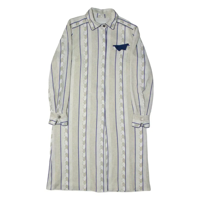 Womens Shift Dress Beige Striped Long Sleeve Midi M 1