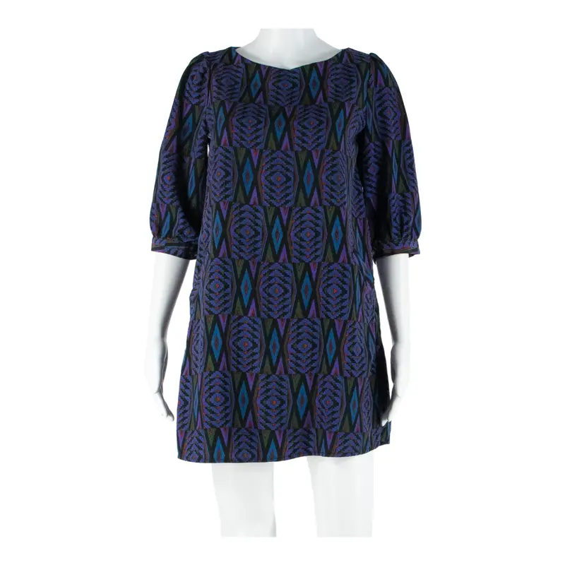 Womens Shift Dress Blue Crazy Pattern Short Sleeve Short M 1