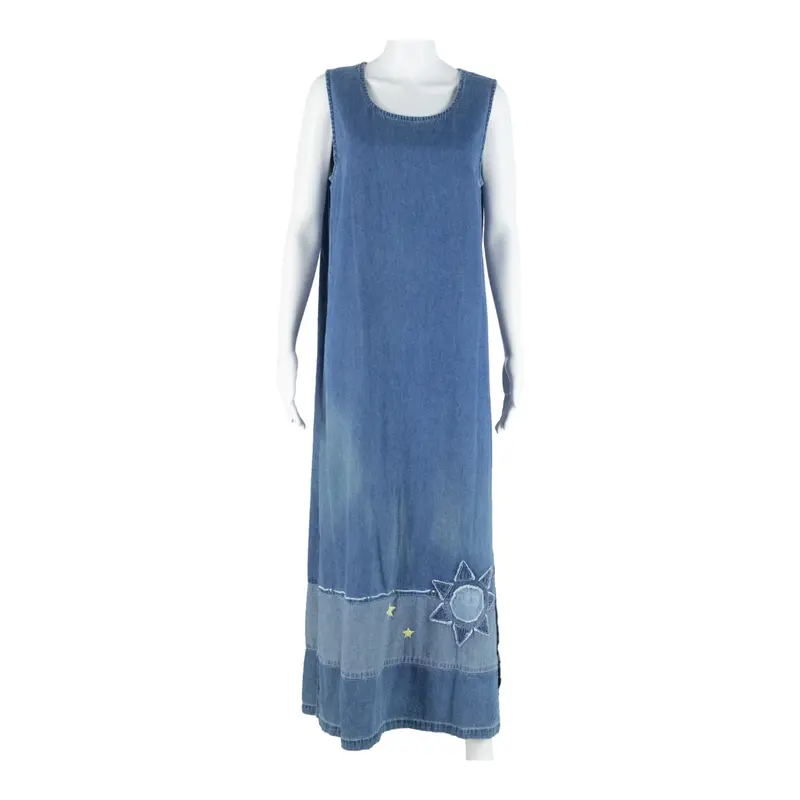 Womens Shift Dress Blue Denim Sleeveless Midi M 1