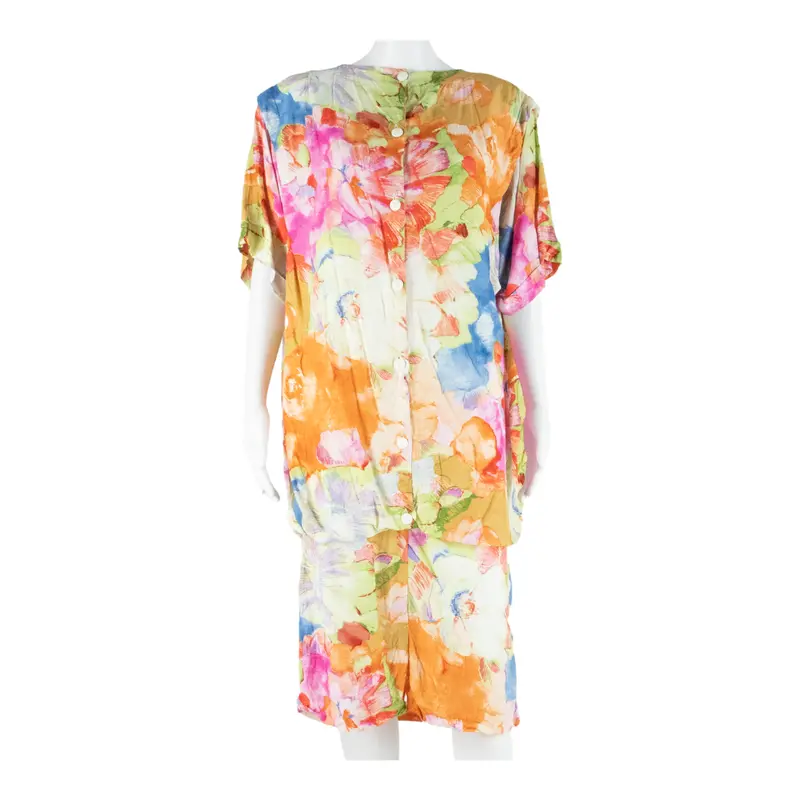 Womens Shift Dress Orange Viscose Floral Short Sleeve Knee Length Xl 1