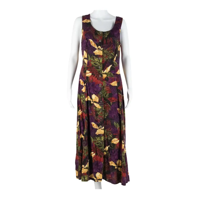 Womens Shift Dress Purple Floral Sleeveless Long M 1