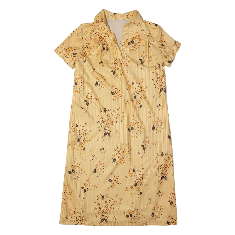 Womens Shift Dress Yellow 90S Striped Short Sleeve Midi M 1
