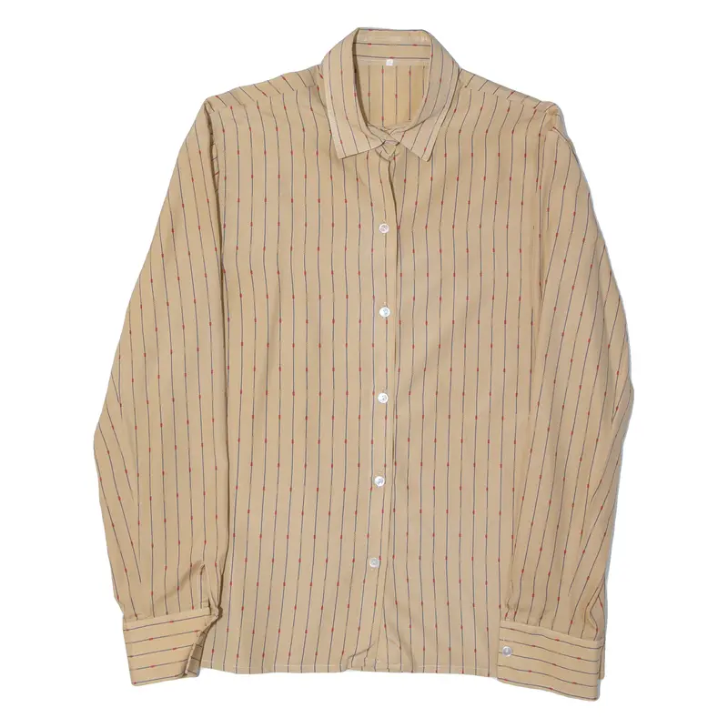 Womens Shirt Beige Collared Long Sleeve Striped L 1