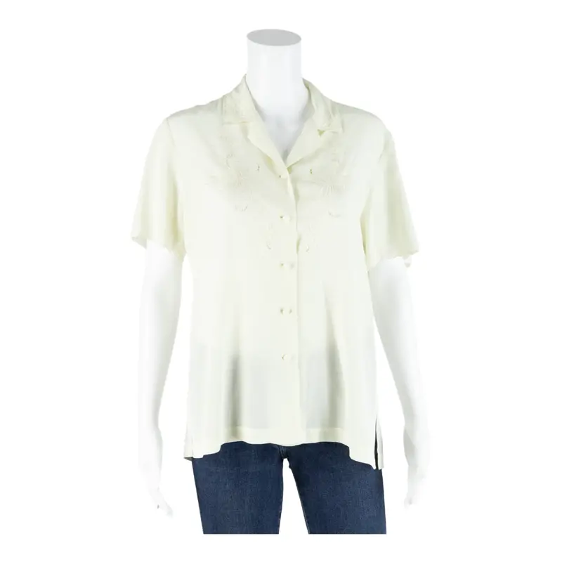 Womens Shirt Blouse Cream Collared M 1