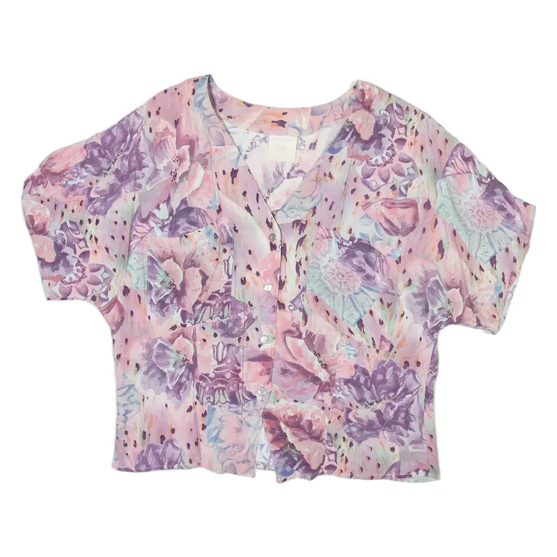 Womens Shirt Blouse Pink V-Neck Viscose Floral M 1
