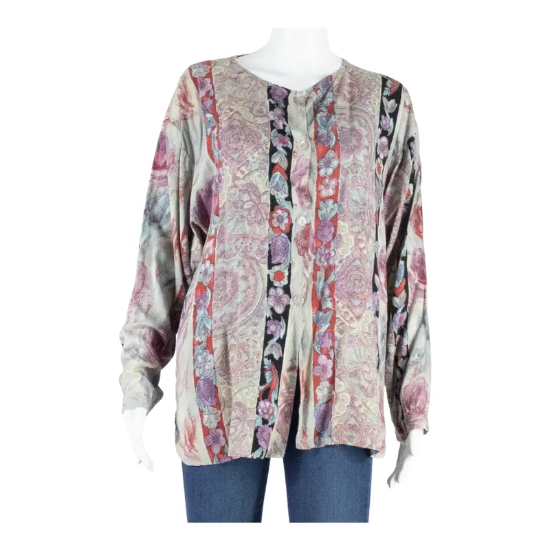 Womens Shirt Blouse Purple Long Sleeve Viscose Floral M 1
