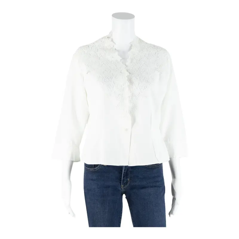 Womens Shirt Blouse White V-Neck 3/4 Sleeve S 1