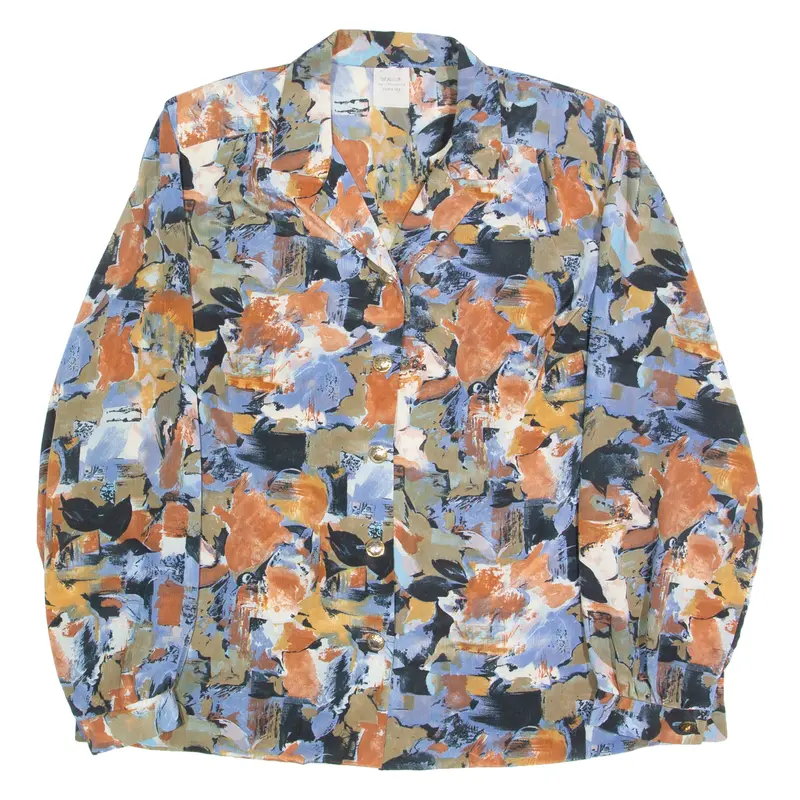 Womens Shirt Blue Crazy Pattern Long Sleeve M 1