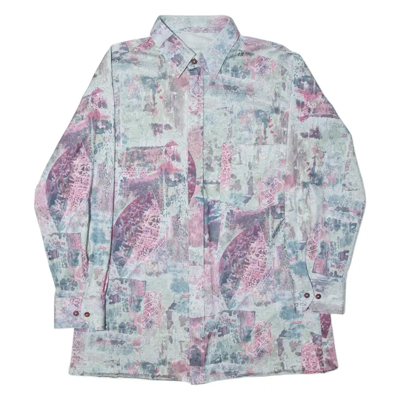 Womens Shirt Blue Crazy Pattern Long Sleeve M 1
