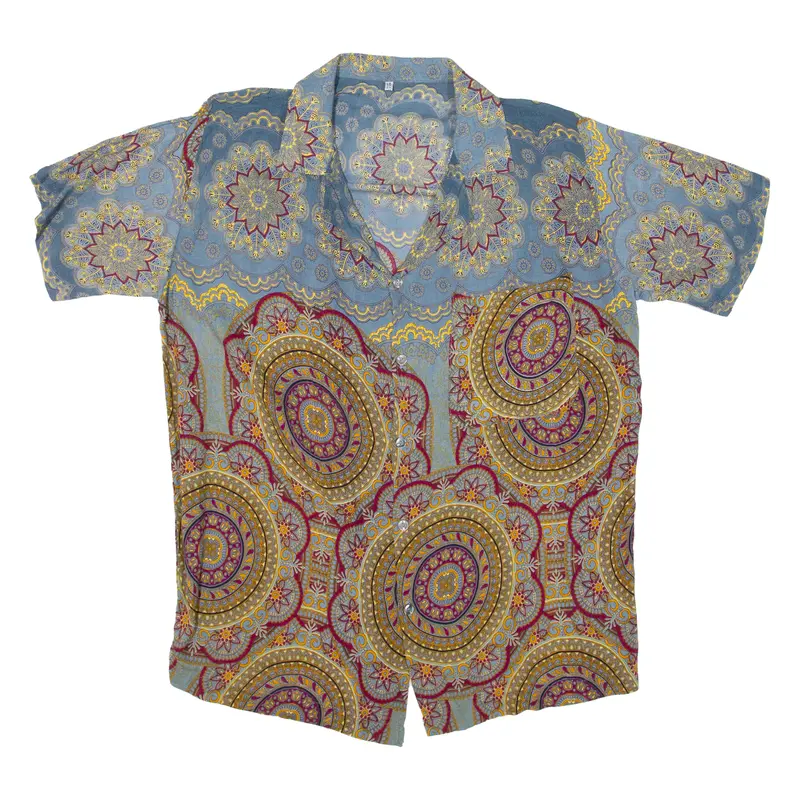 Womens Shirt Blue Geometric Short Sleeve L 1