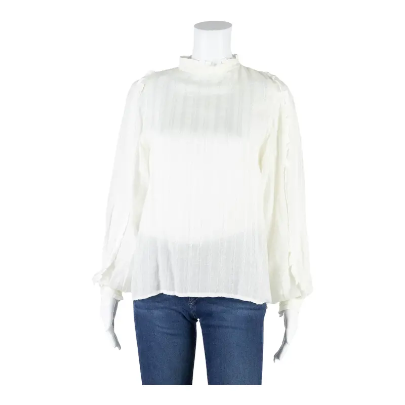 Womens Shirt Cream Collared Long Sleeve S 1
