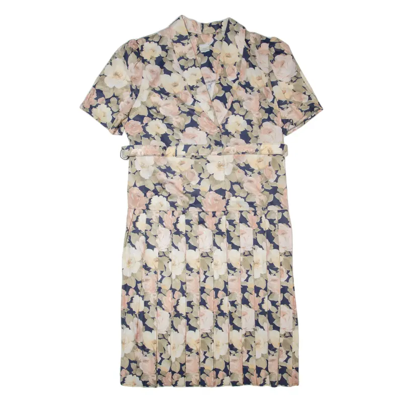 Womens Shirt Dress Blue 90S Floral Short Sleeve Midi Xl 1