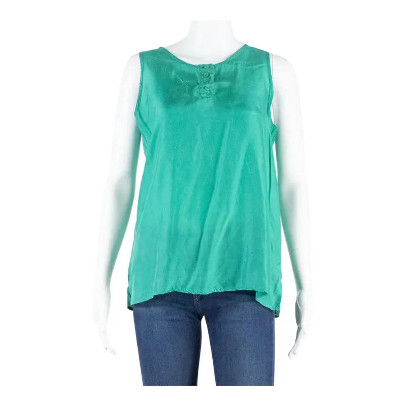 Womens Shirt Green Sleeveless Silk S 1