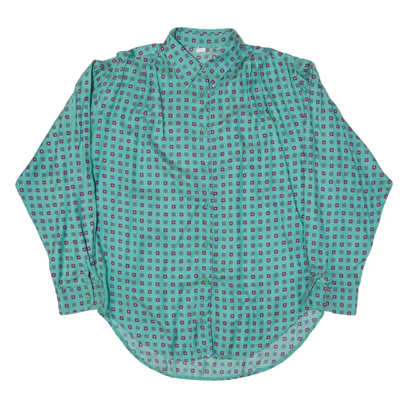 Womens Shirt Green Viscose Spotted Long Sleeve Uk 10 1