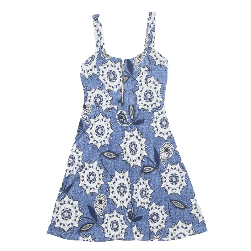 Womens Skater Dress Blue Floral Sleeveless Short S 1