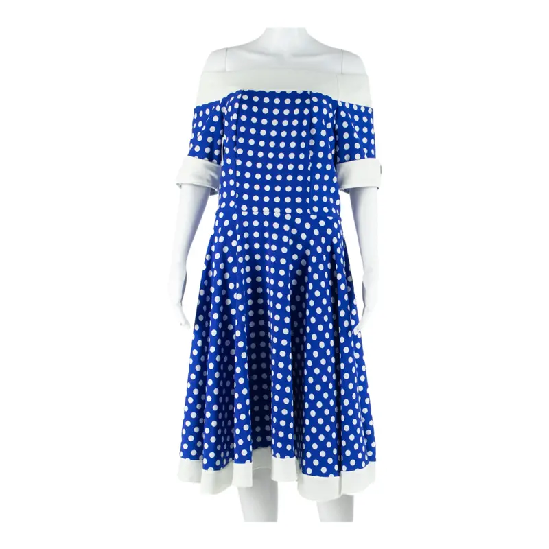 Womens Skater Dress Blue Polka Dot Short Sleeve Midi M 1