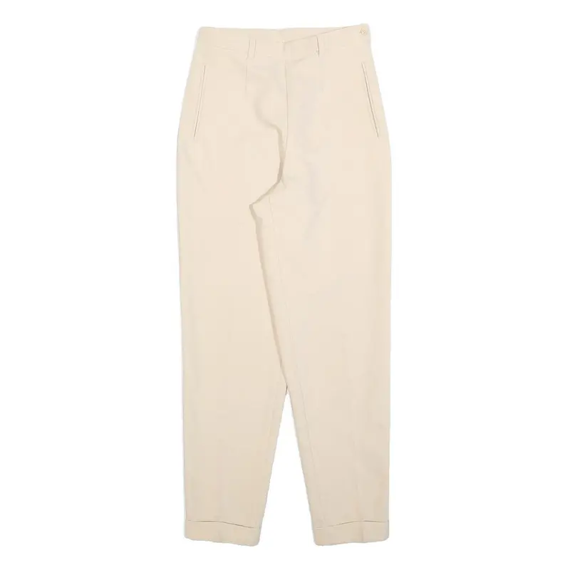 Womens Slim Cream Polyester Trousers W25 L28 Zip Closure Stylish Fit 1