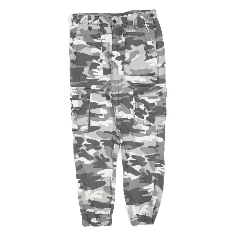 Womens Slim Fit Cotton Blend Grey Camouflage Cargo Trousers W28 L25 Zip Pockets 1