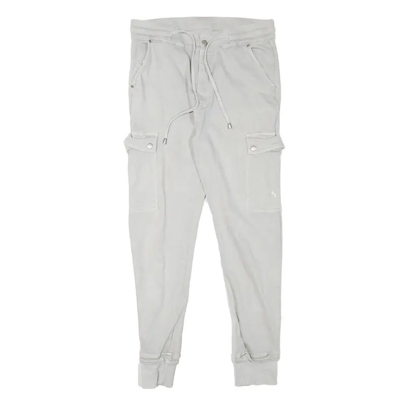 Womens Slim White Cargo Cotton Blend Trousers W31 L28 Zip Pockets Casual 1