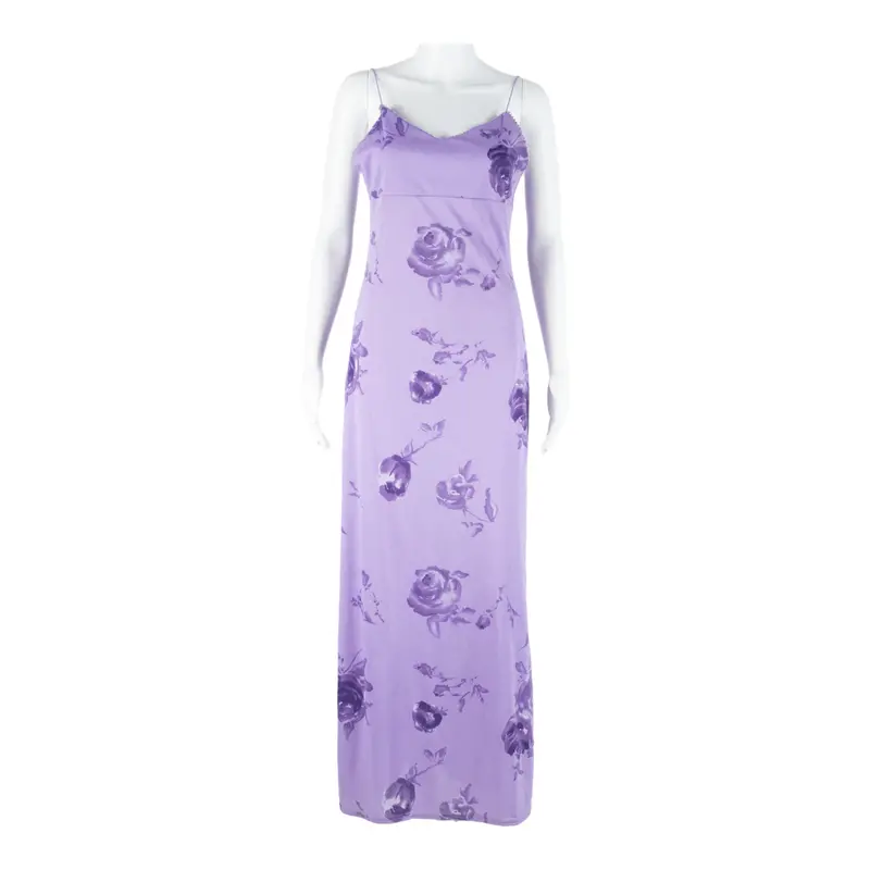 Womens Slip Dress Purple Floral Sleeveless Long M 1