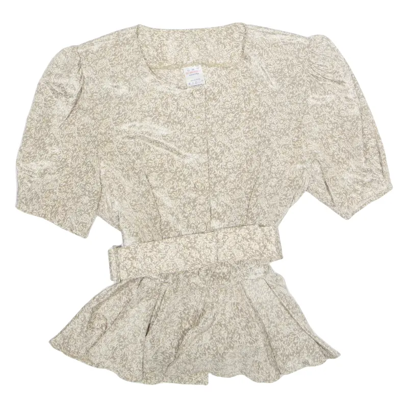 Womens Smock Shirt Beige V-Neck Floral M 1