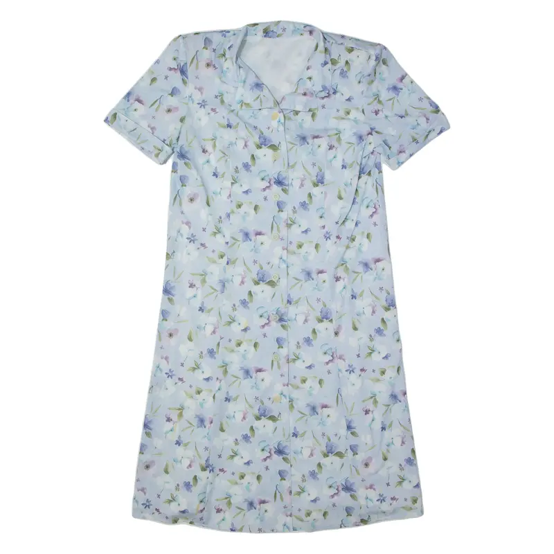 Womens Tea Dress Blue Floral Short Sleeve Midi M 1