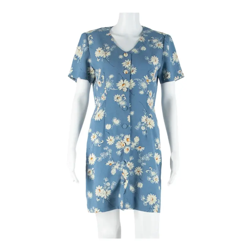 Womens Tea Dress Blue Short Sleeve Short M 1