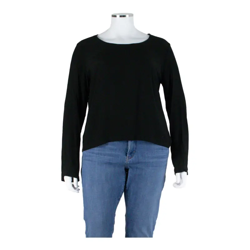 Womens Top Black Long Sleeve Faux Silk L 1
