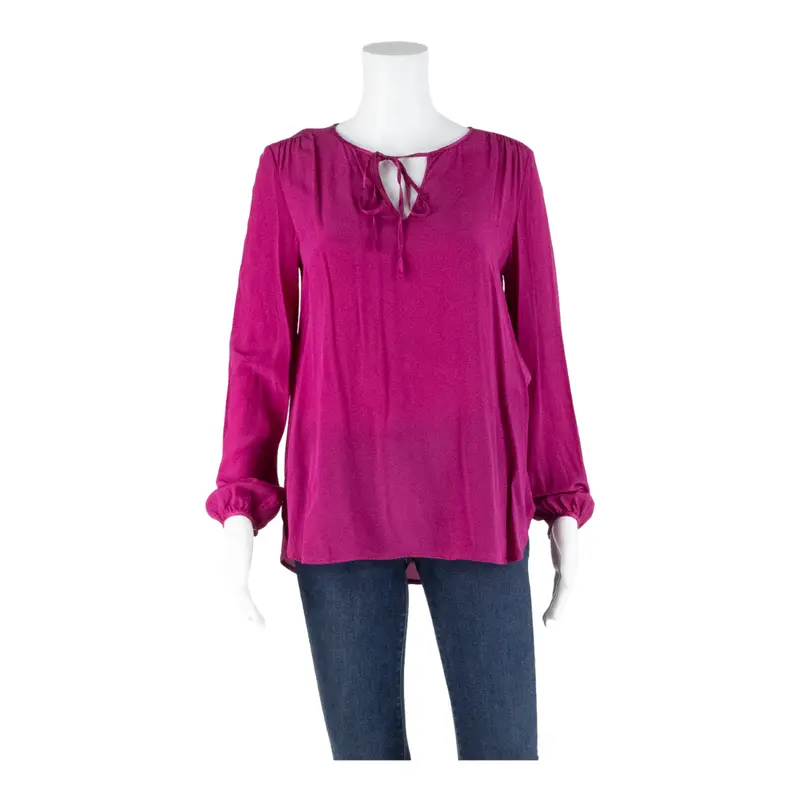 Womens Top Purple V-Neck Long Sleeve Silk Uk 6 1