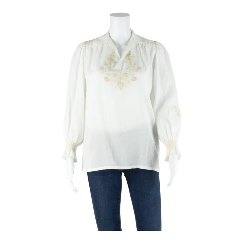 Womens Top White V-Neck Long Sleeve M 1