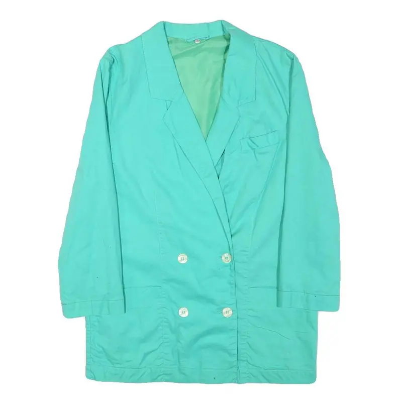 Womens Turquoise Button Cotton Blend Jacket S Plain Casual Light Outerwear 1