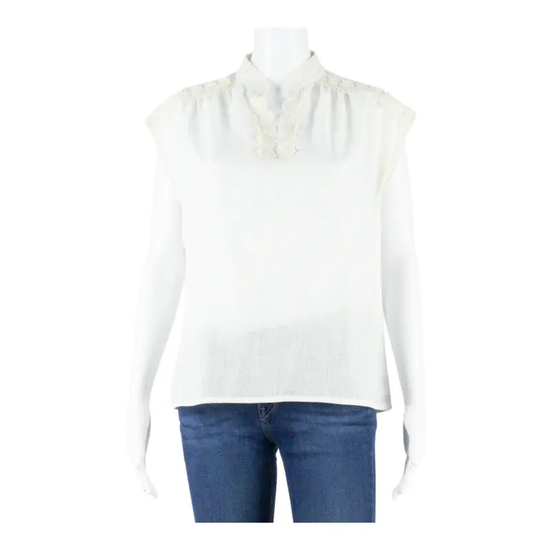 Womens Vests Blouse White V-Neck Sleeveless S 1