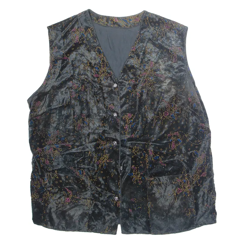 Womens Waistcoat Black Floral Xl 1