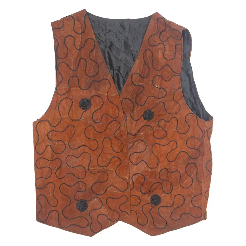 Womens Waistcoat Brown Sleeveless Faux Leather Crazy Pattern S 1